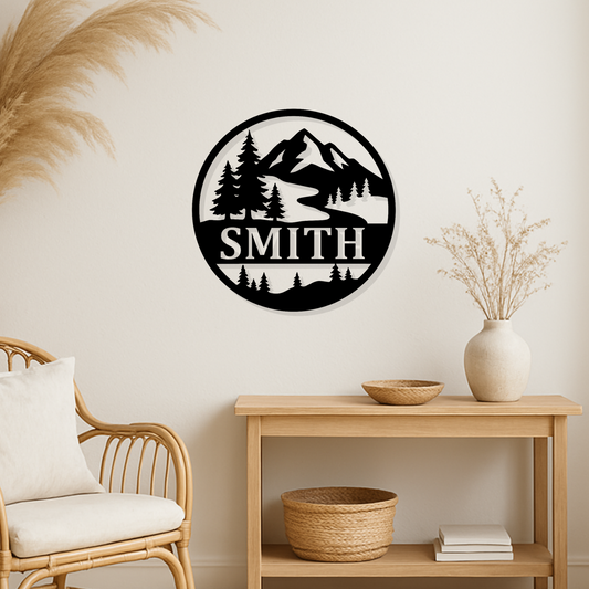 Last Name Mountain View Wall Metal Art